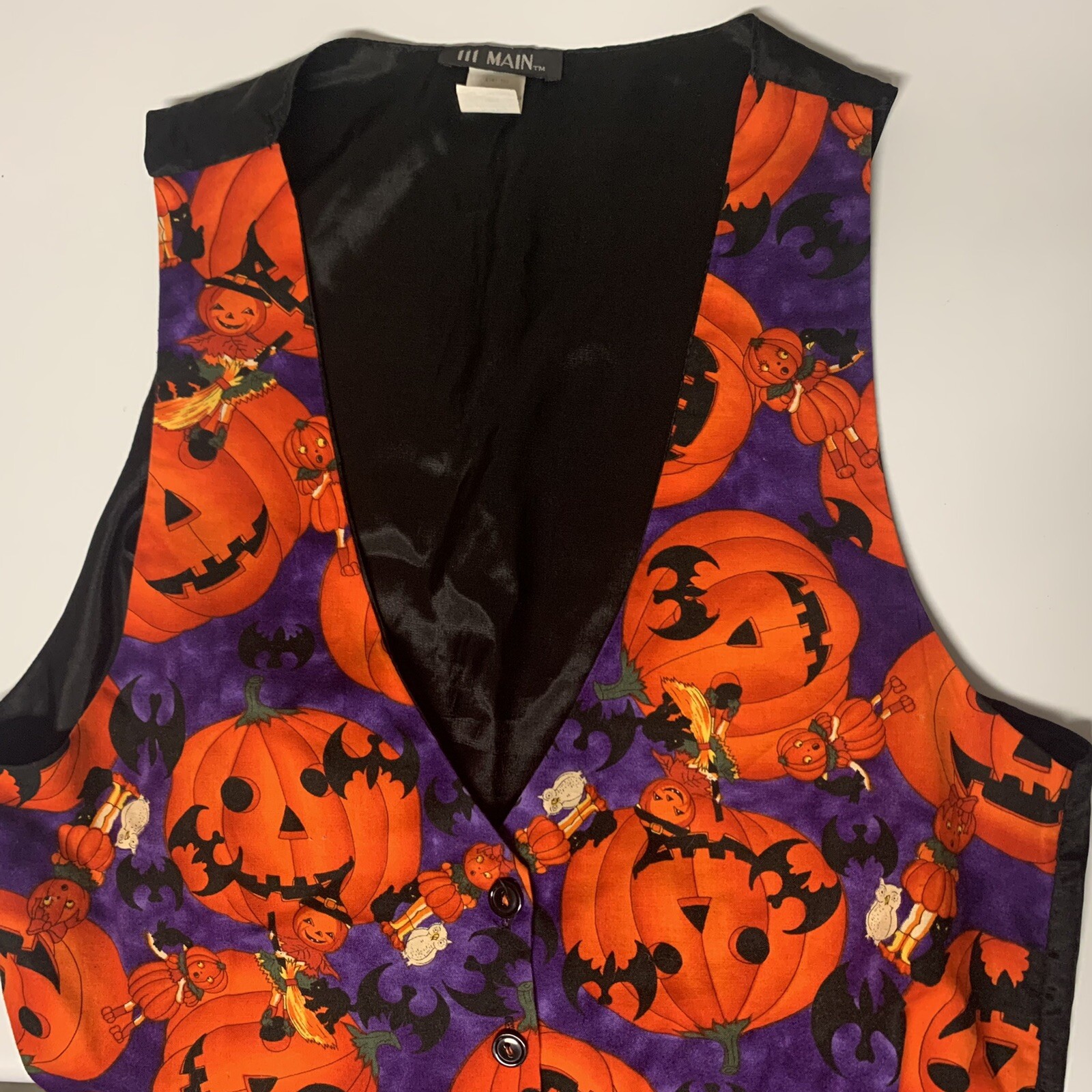 VTG Halloween Pumpkin Jack O Lantern Cartoon Vest Waistcoat Womens Large 90s