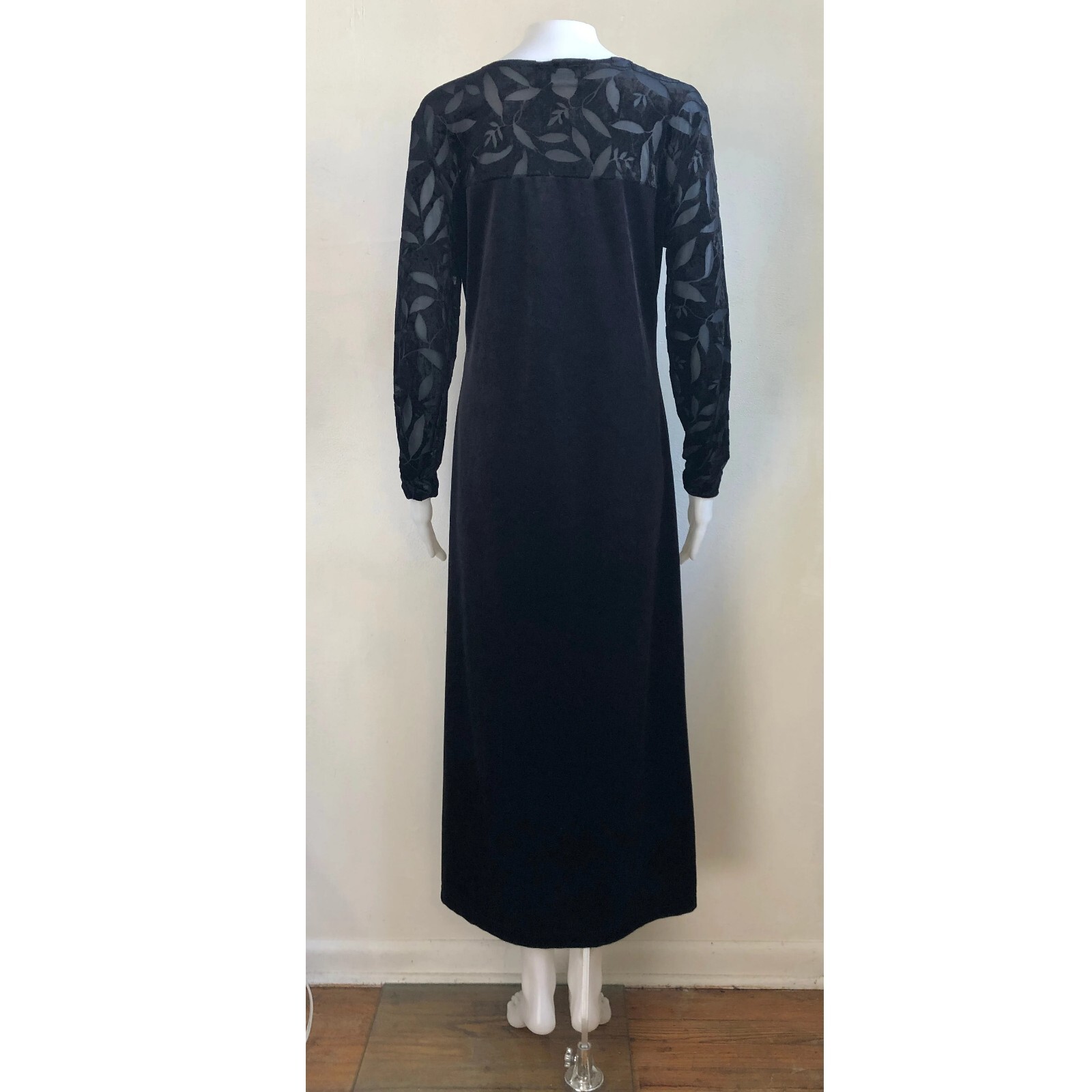 Vintage Black Flocked Velvet Dress Size Small/Medium 1990s Diane Von Furstenberg