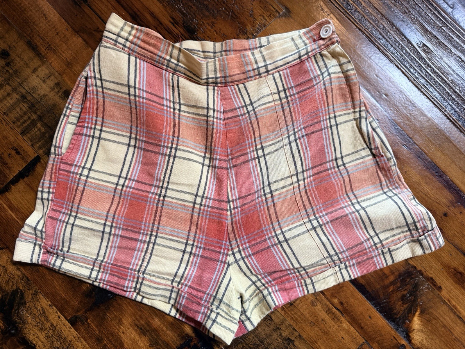 Vintage 50s Plaid High Waisted Side Zip Shorts Western Boating Scouting Pinup US