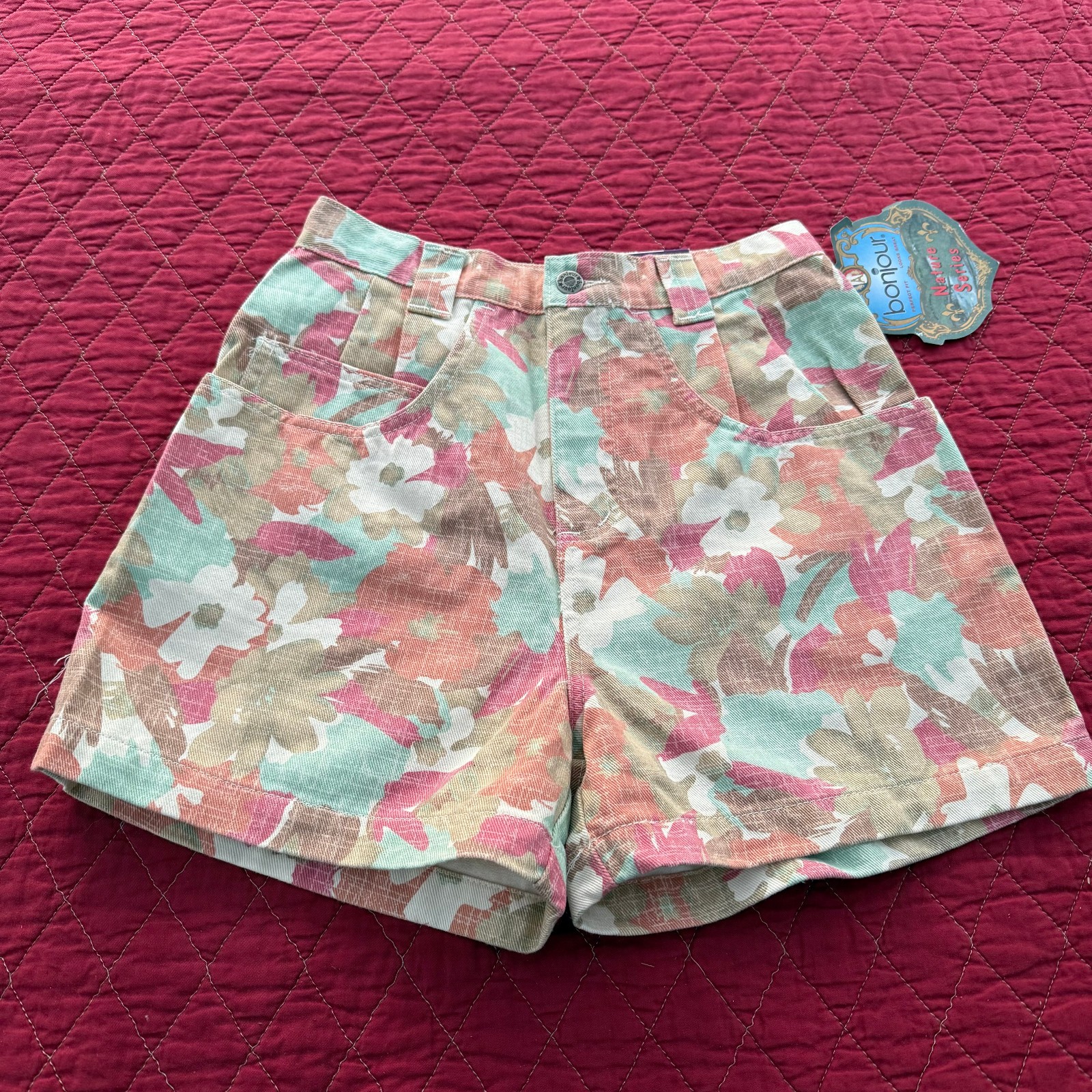 VTG BONJOUR Tropical Floral Le Mode Booty Shorts Super 90s y2k Size 5/6 w Tags