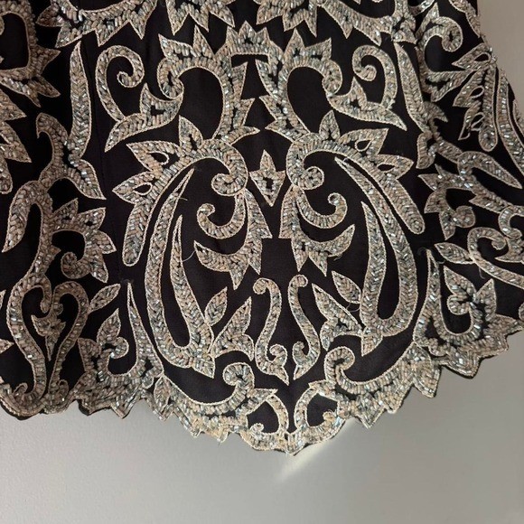 Vintage 80s 90s chocolate brown beaded tank India showgirl brocade