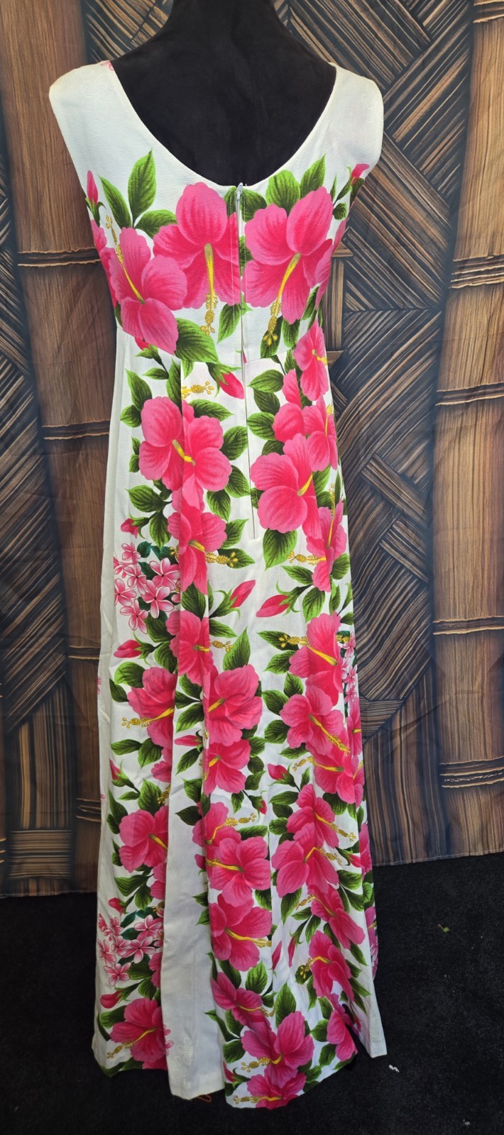 Vintage Ui-maikai Hawaiian Barkcloth Aloha Maxi Dress w6042