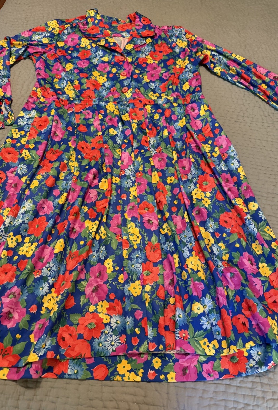 Vintage Custom Mod Floral Stretch Pullover Pleated A-line Shirt Dress – L/XL