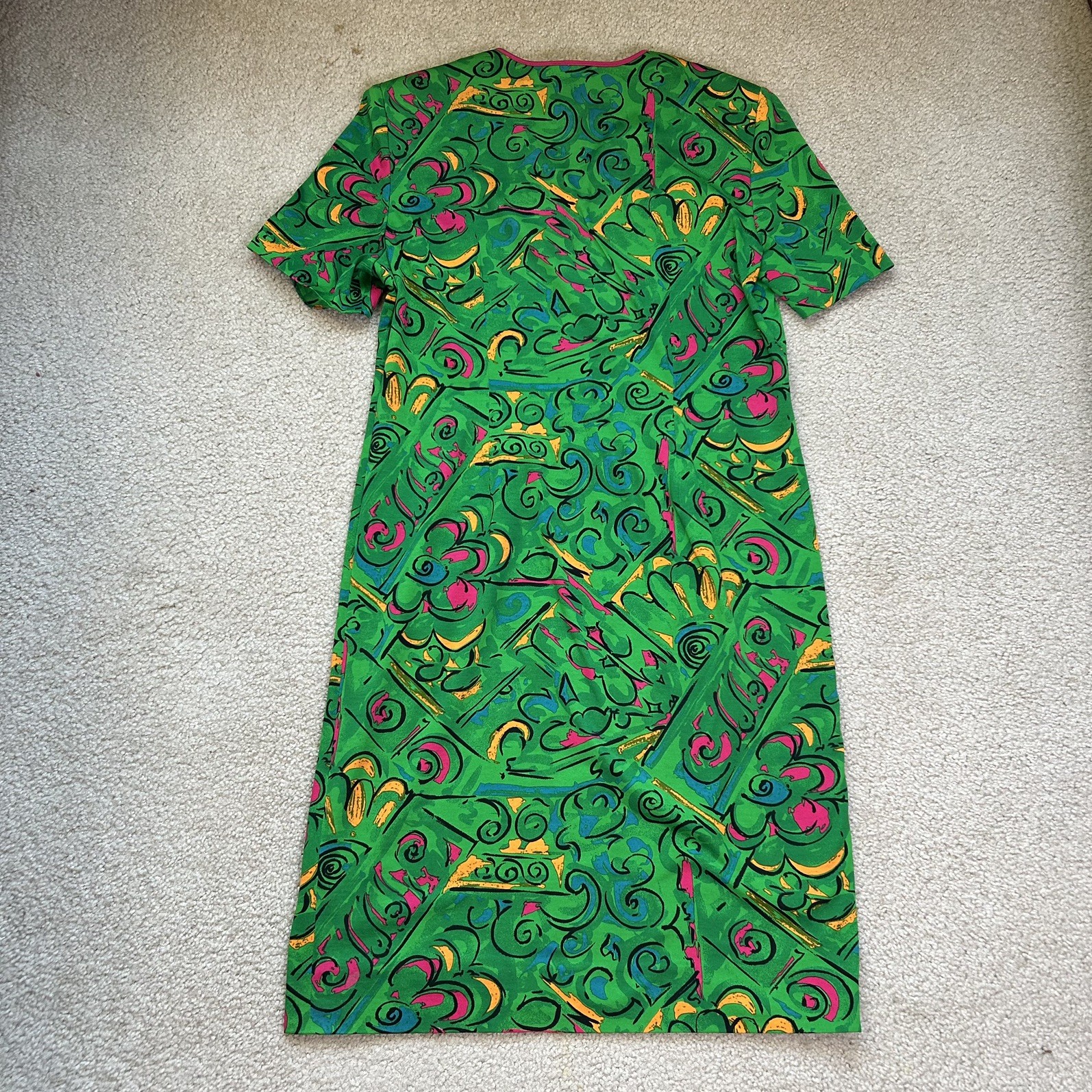 Italy VTG 60s 70s Psychedelic Mod Shift Dress Green Pink Avant-Garde Statement