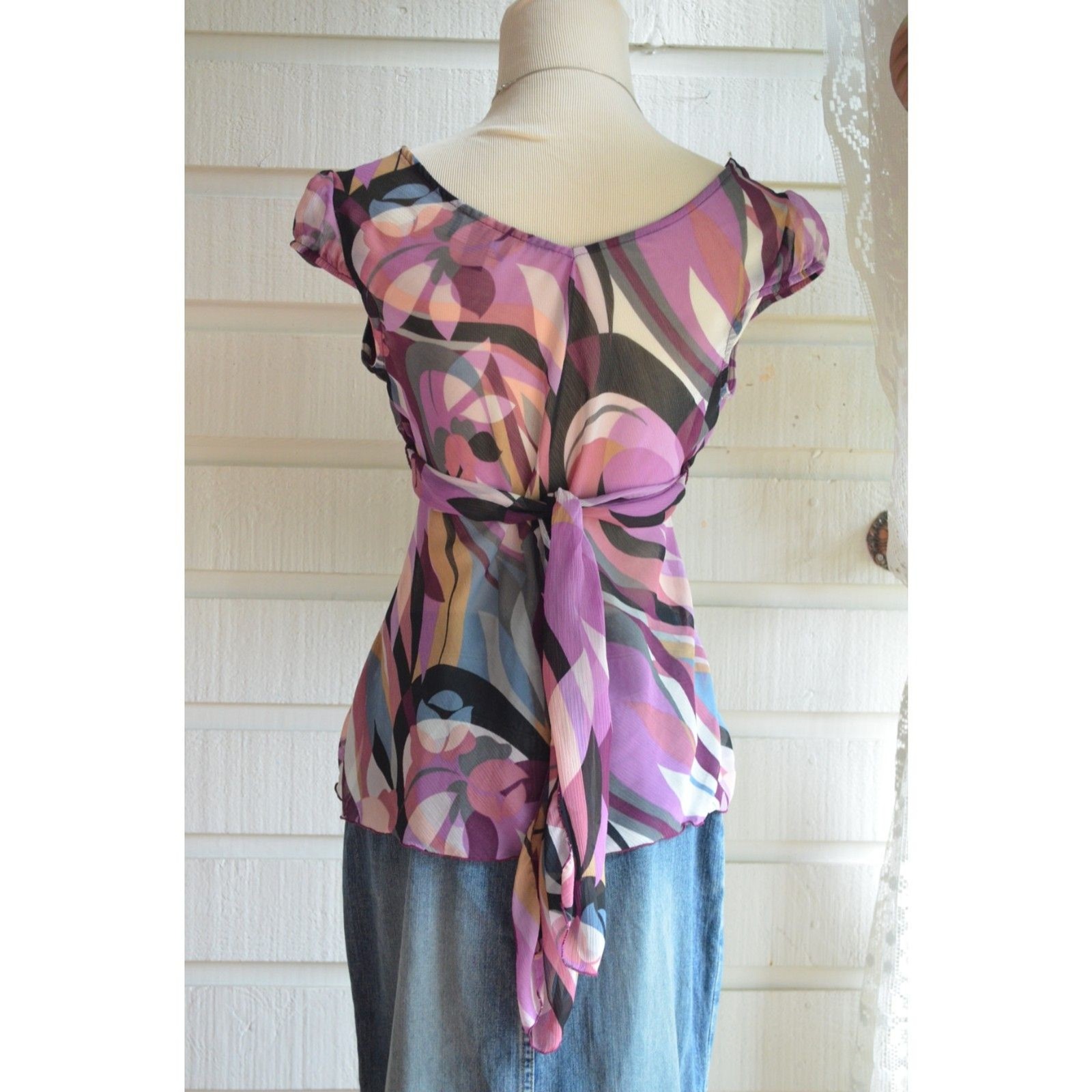 Vintage Y2K Iz Byer California Top Purple Abstract Print- M