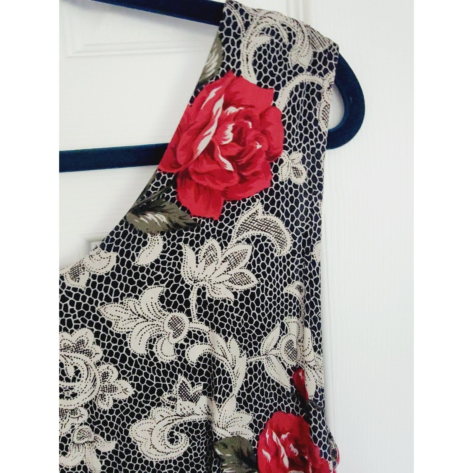 Expressions 14 Vintage Maxi Dress Red Rose Lace Print Sleeveless Rayon Y2K