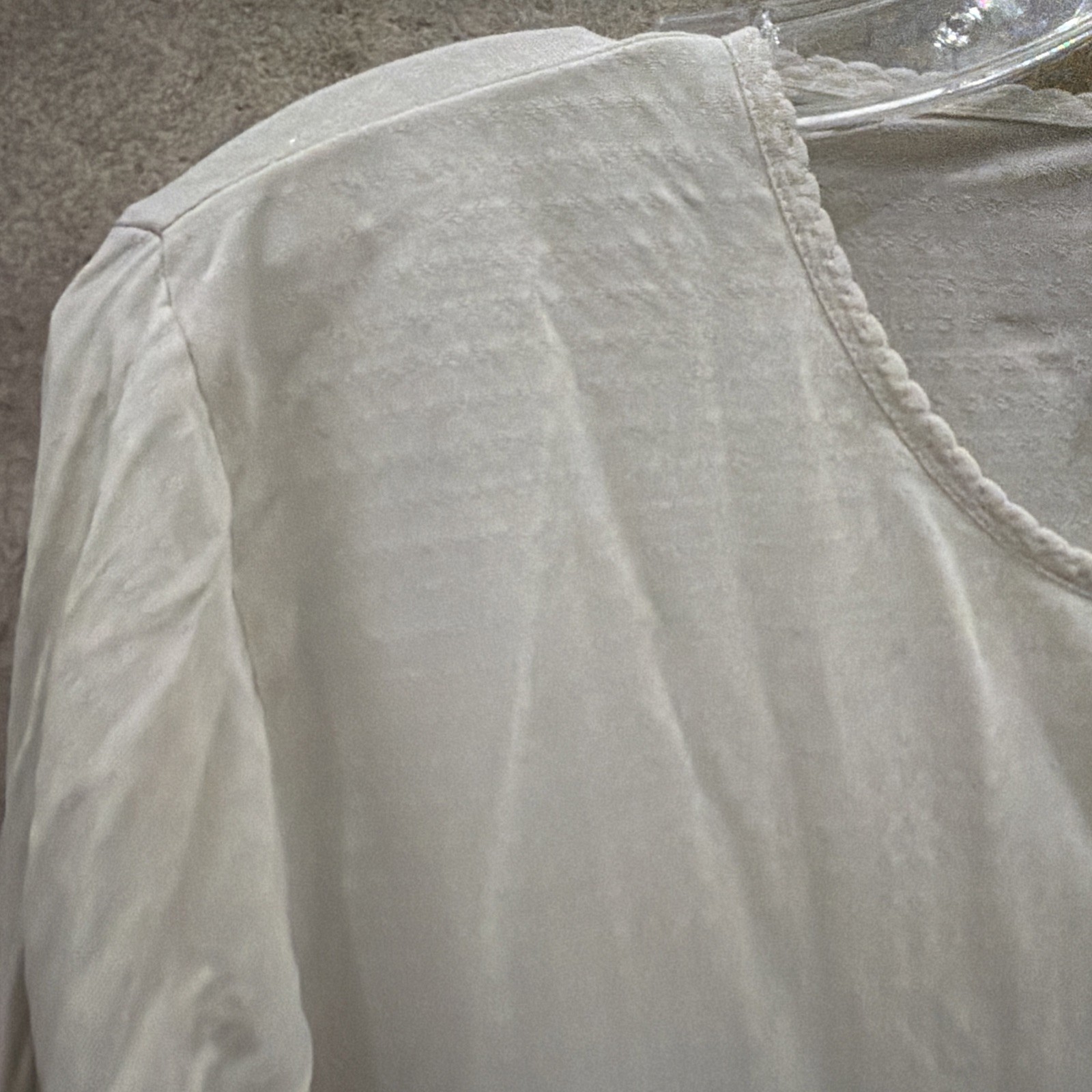 Vintage 80s Lands End 100% SILK Pattern Sheer Top Undershirt Blouse White M10-12
