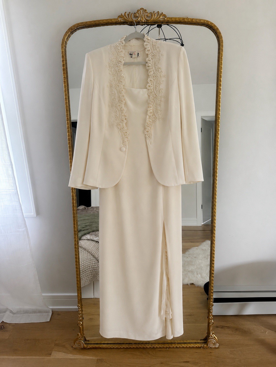 Vintage Ivory Embellished Maxi Dress & Jacket Set Size XL-XXL Elegant Formal