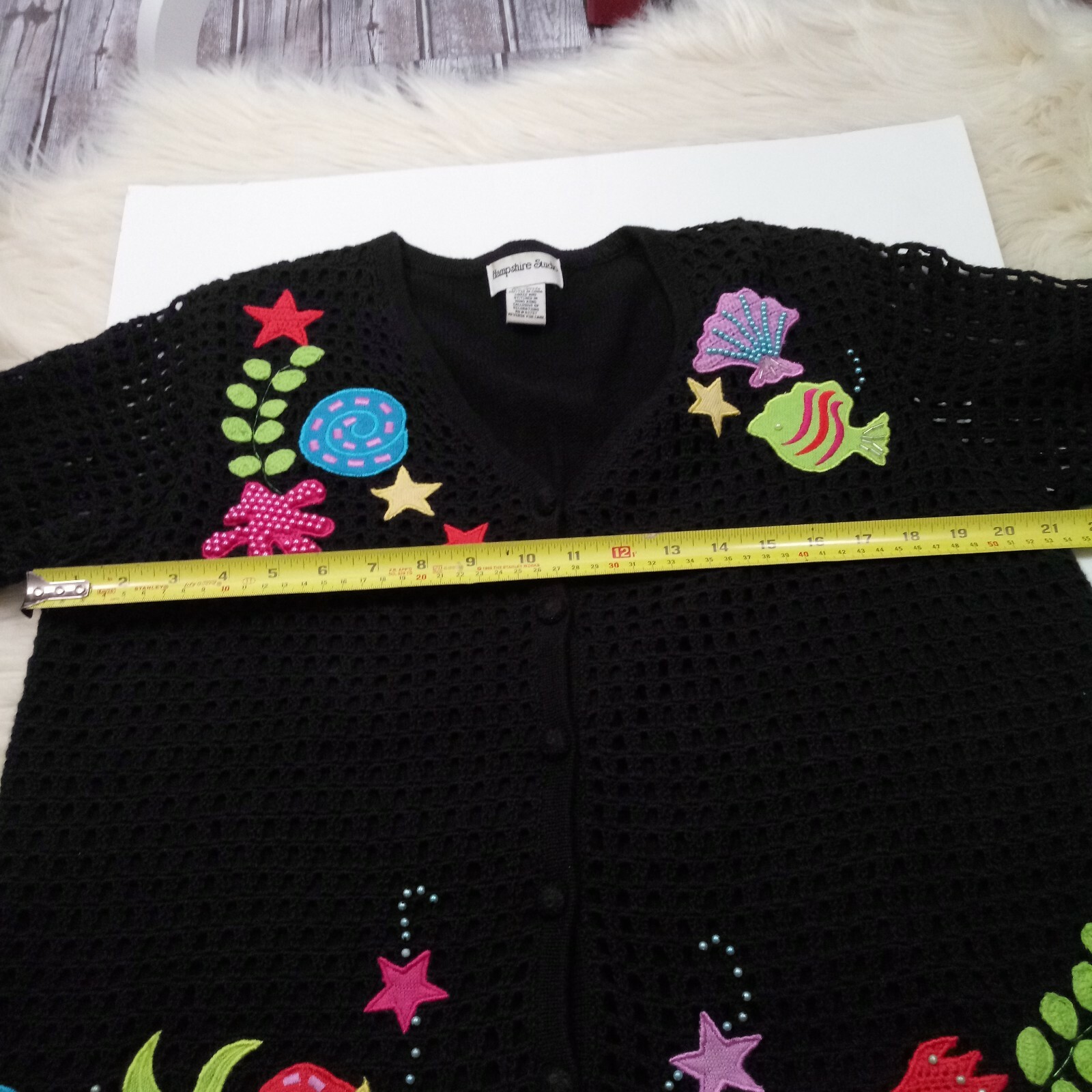 Vintage Hampshire Studio Sweater -Ocean -Short Open Knit Sleeve Medium -Grandma
