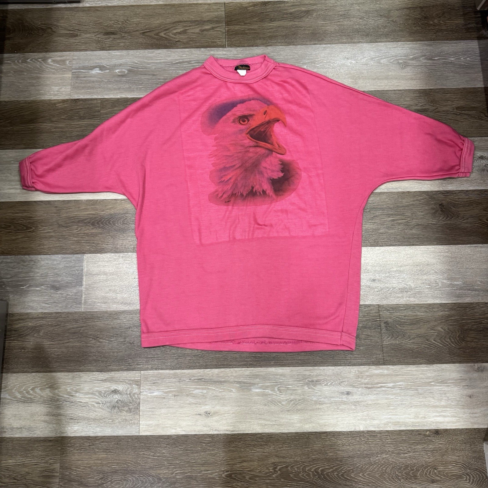 Rare Vtg It’s A Dickenson Top Women’s OSFA Pink Eagle Batwing Sleeves VGC!