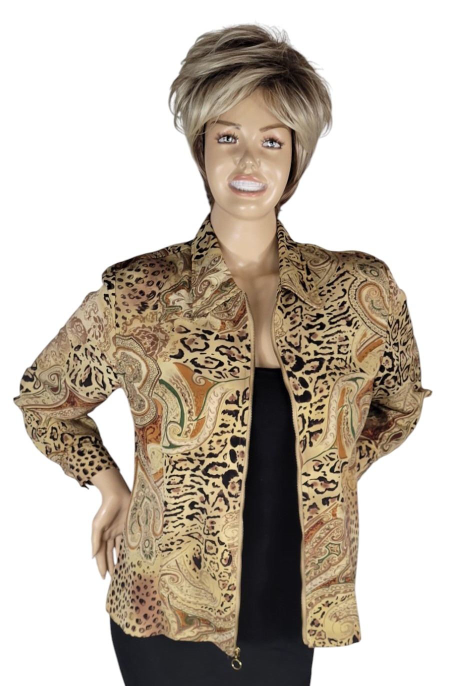 Vintage 80s Kensington Square Animal Leopard Cheetah Paisley Print Zip Jacket L