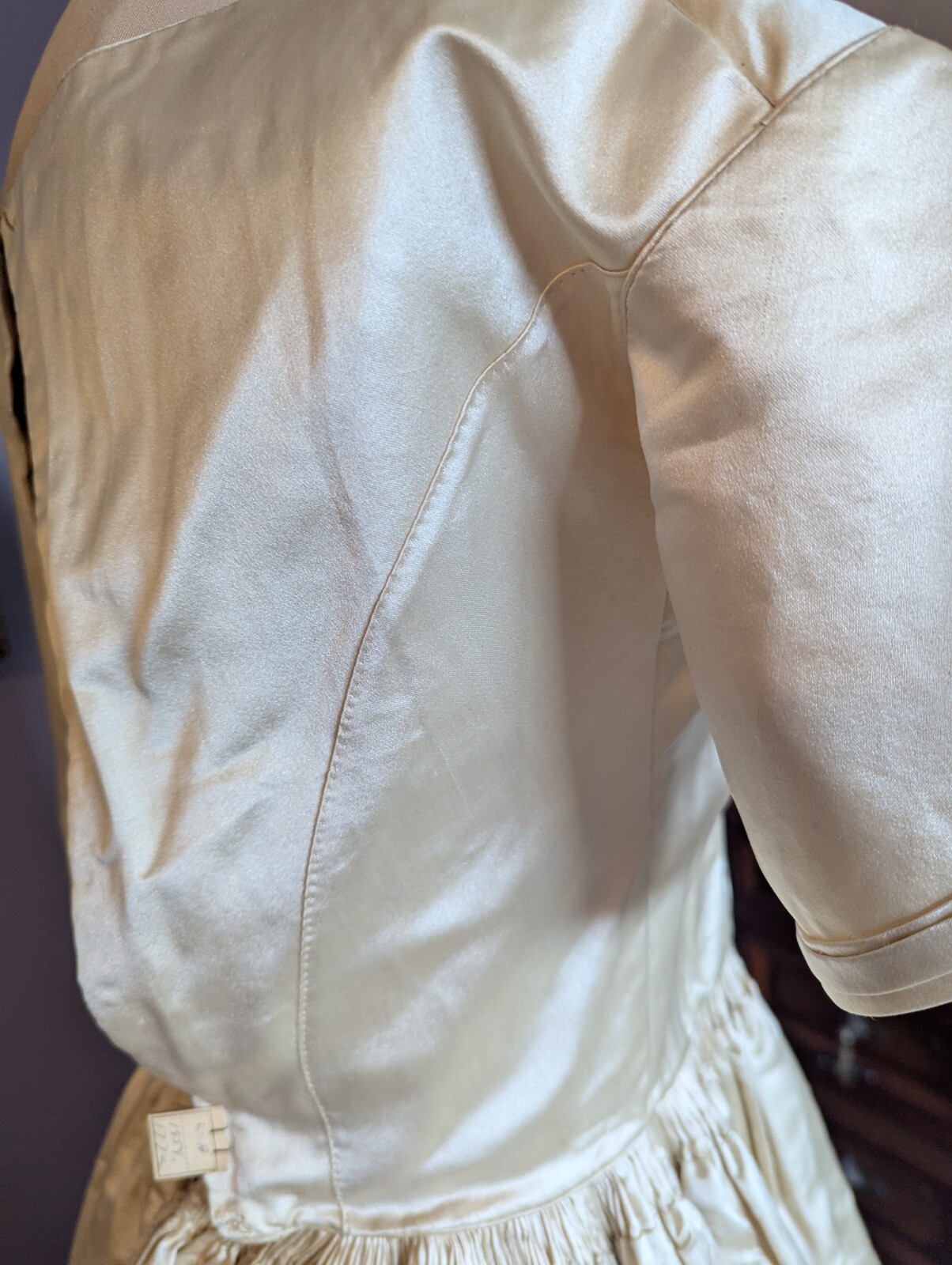 RARE Elegant Antique ca 1850’s Silk/Satin Wedding Dress Gown Handmade Museum
