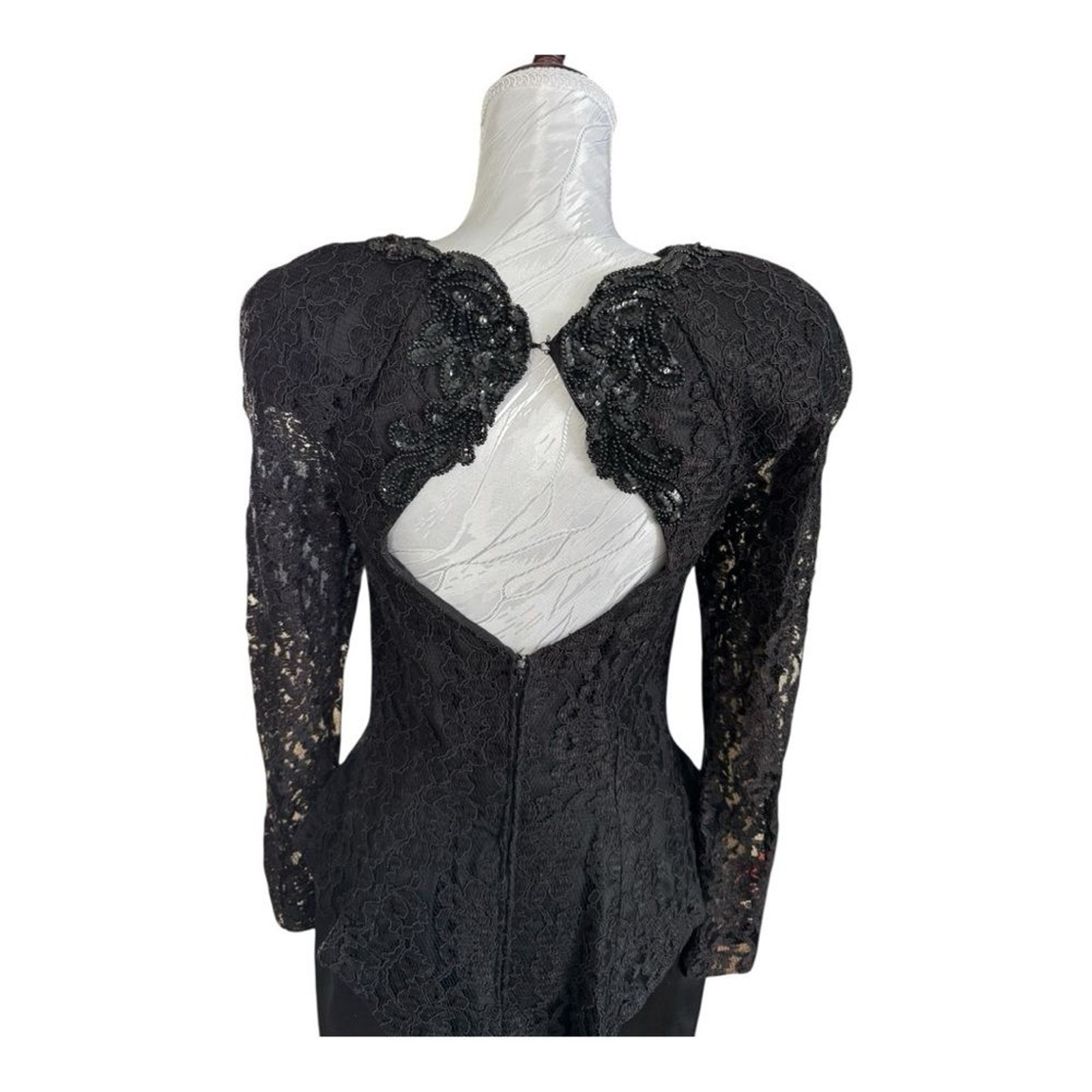 Vintage 80s Karen Okada Beaded Elegant Black Dress