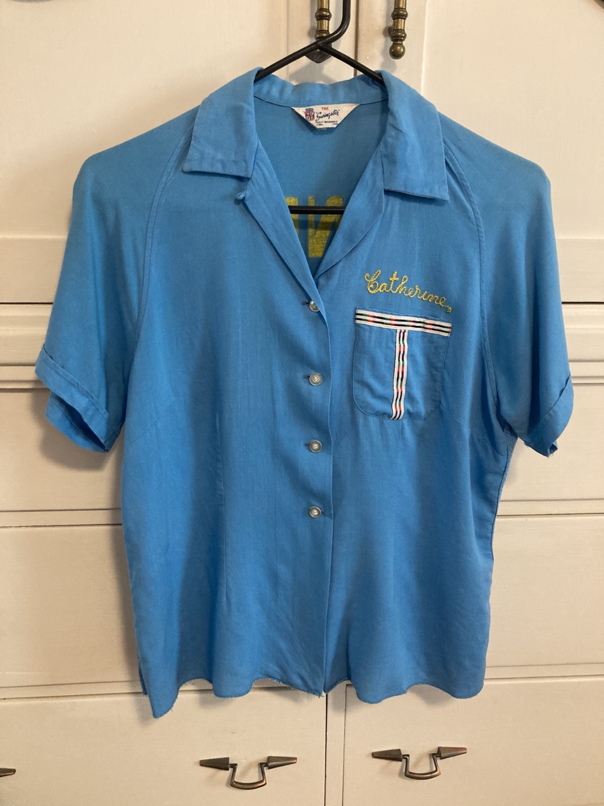 Vintage rockabilly gabardine women’s bowling shirt (M) VLV!