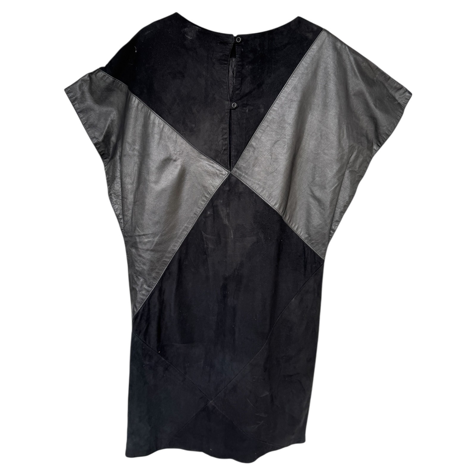 Vintage 1980s Wilsons Maxima Black Leather & Suede Dress -S-