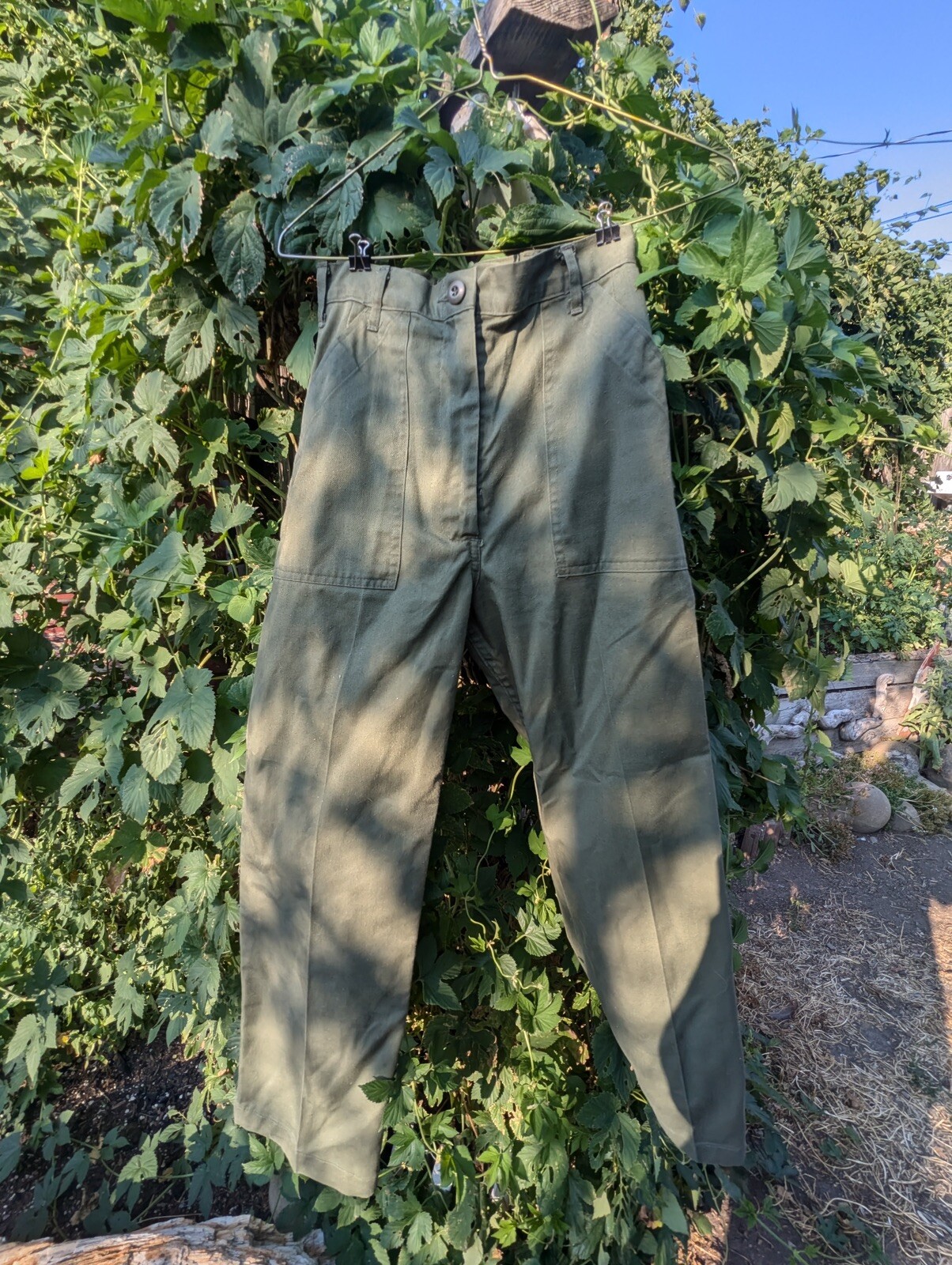 Vintage 1970s Military Utility Slacks Greyish Olive Green Retro Pants 24×26