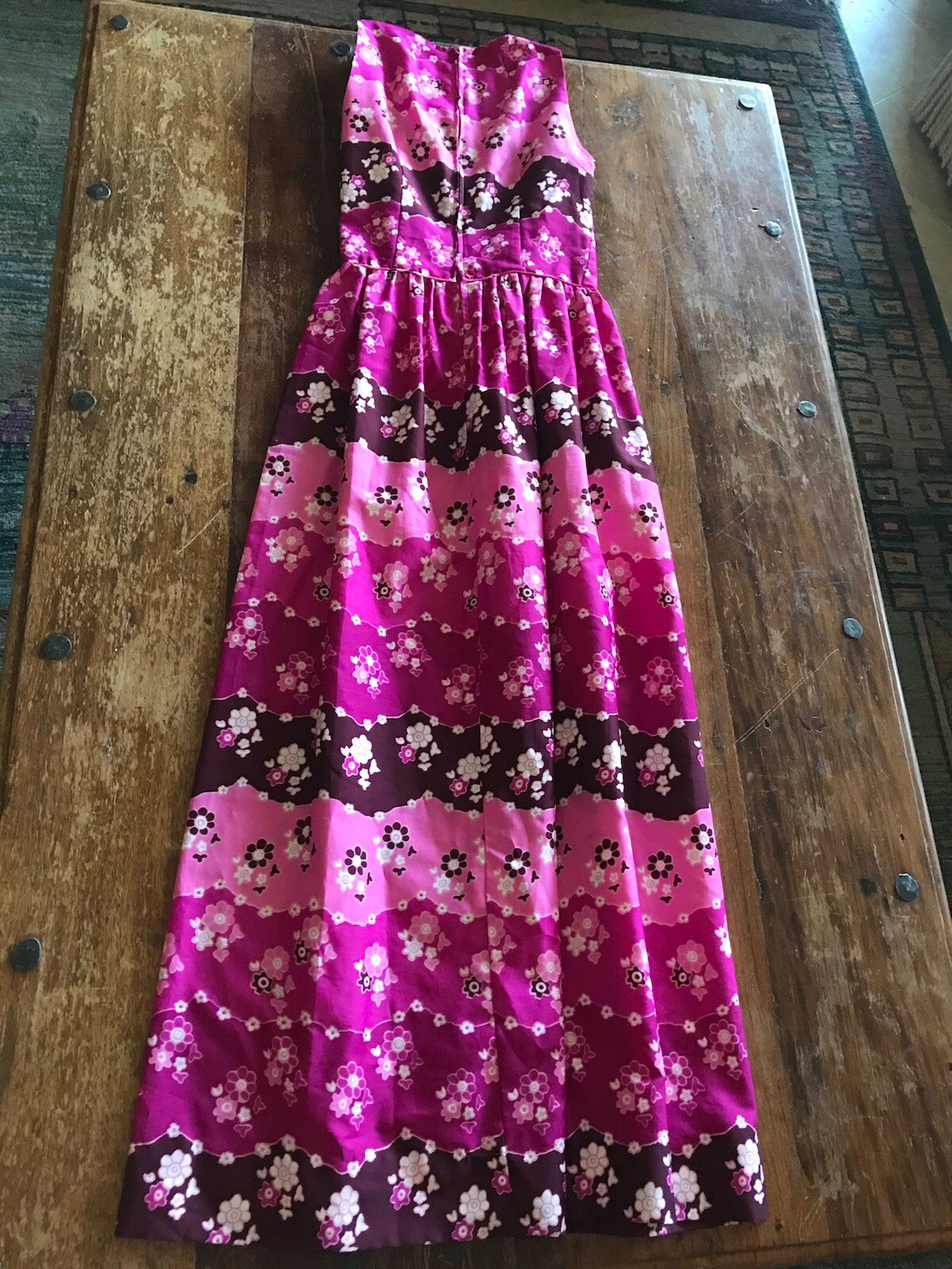 VTG 60s pink floral abstract maxi dress John Meyer vivid mod hippie