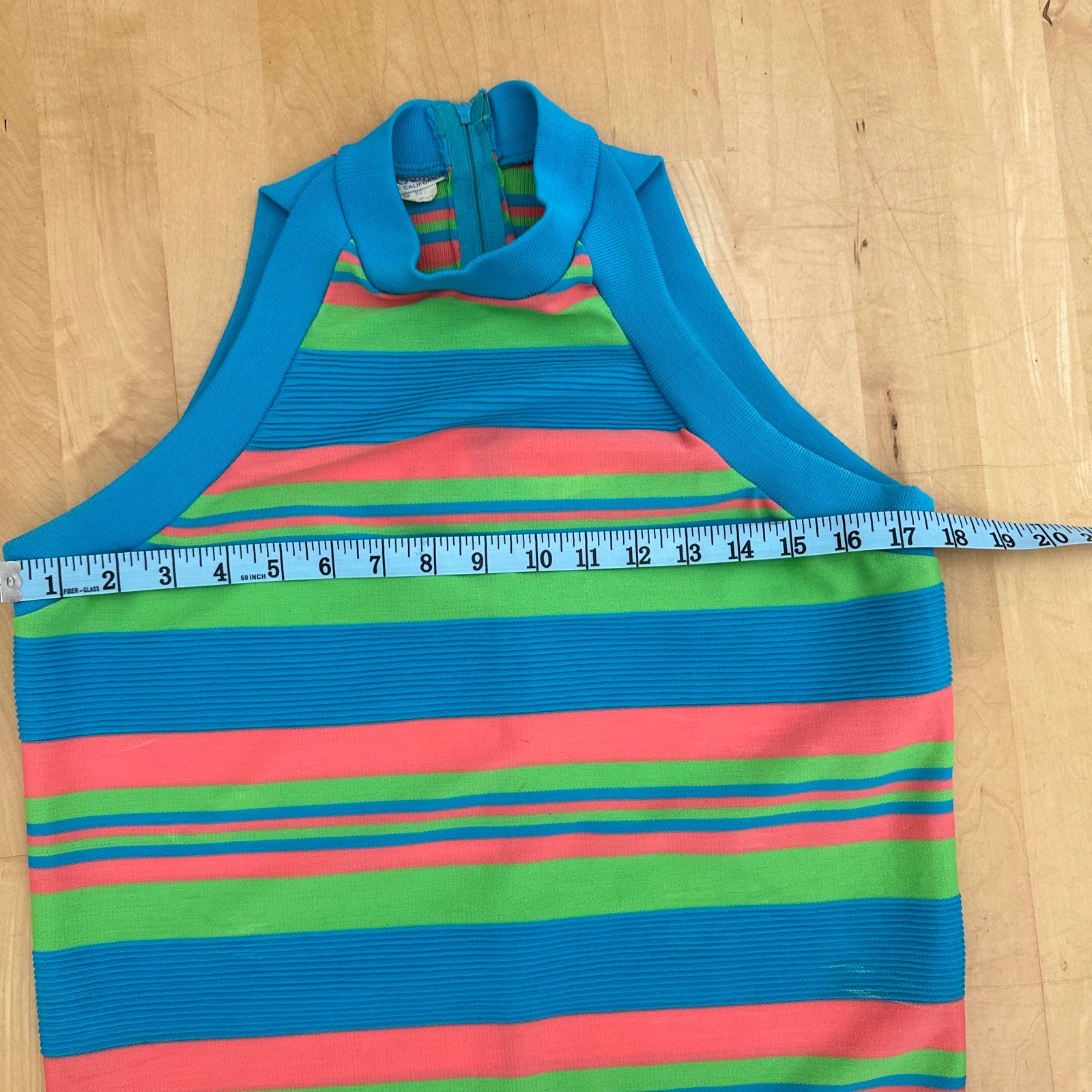 VINTAGE 60s Cole of Cali SLEEVELESS TOP SHERBERT STRIPES, SIDE SLIT, BACK ZIPPER