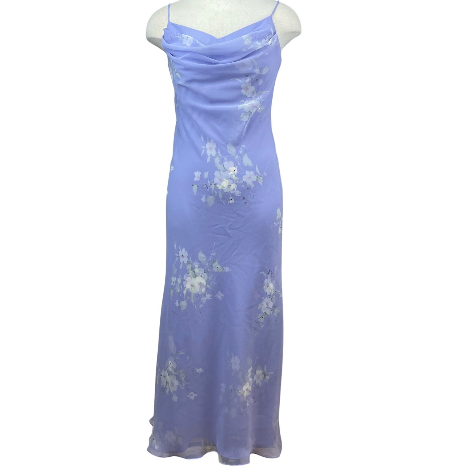 Vintage 90s CHELSEA NITES Purple Floral Chiffon Prom Dress (6) Rhinestone Fairy