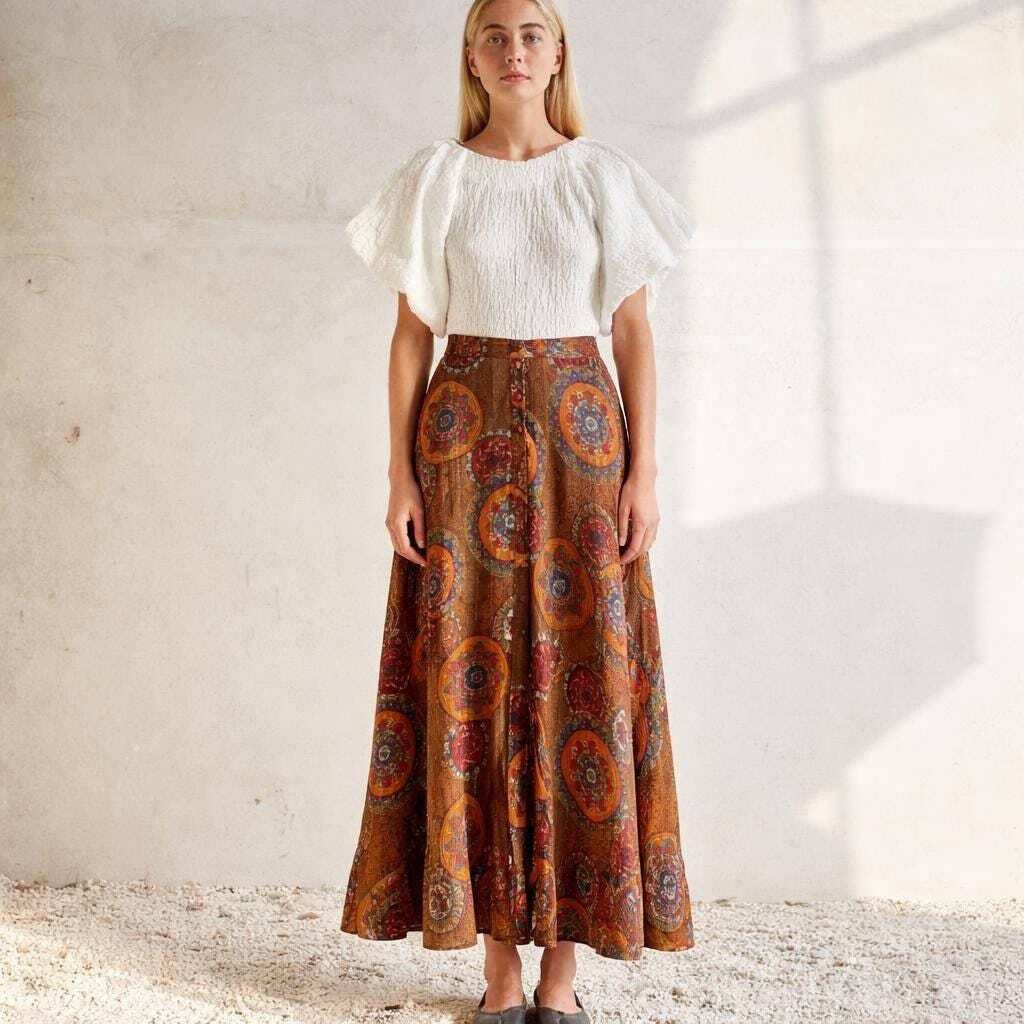 Vintage Desigual bohemian maxi skirt, high waist button down floral long skirt,S
