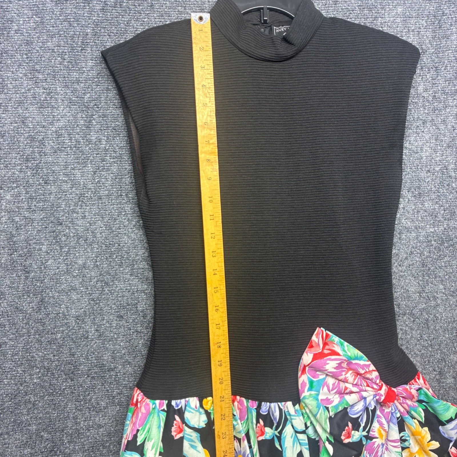 Vintage 80s Huey Waltzer for Darcy Floral Bow Drop Waist Dress 7/8 Mock Neck