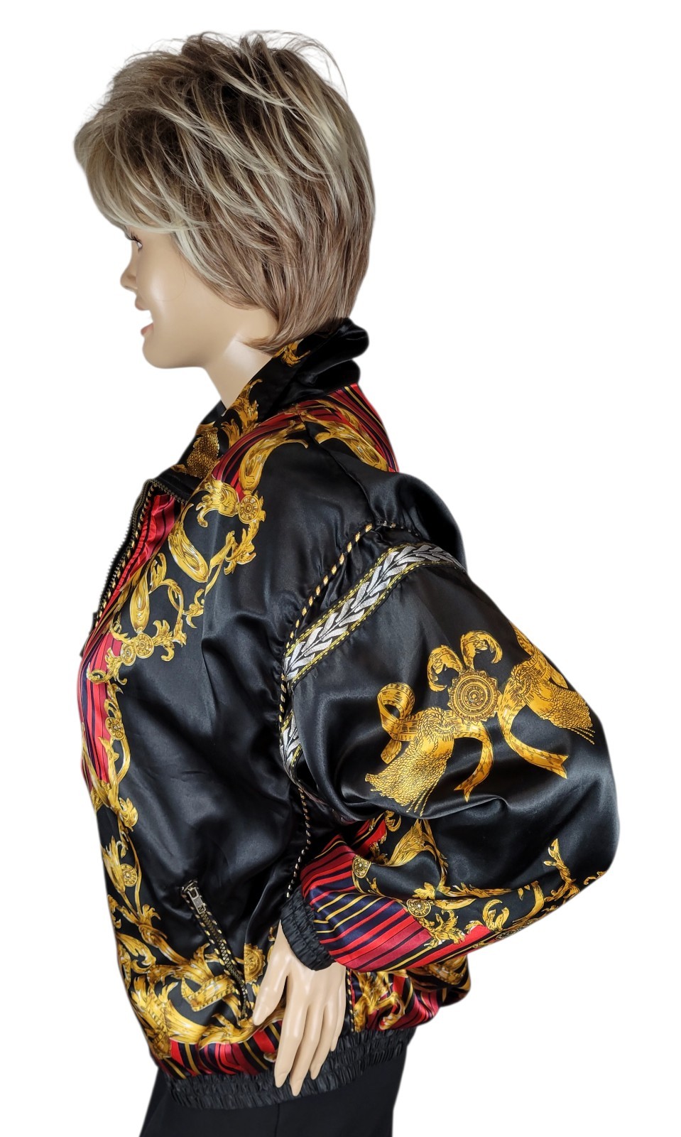 Vintage Casual Isle Women’s Rococo Baroque Poly Satin Bomber Jacket Full-Zip 1X