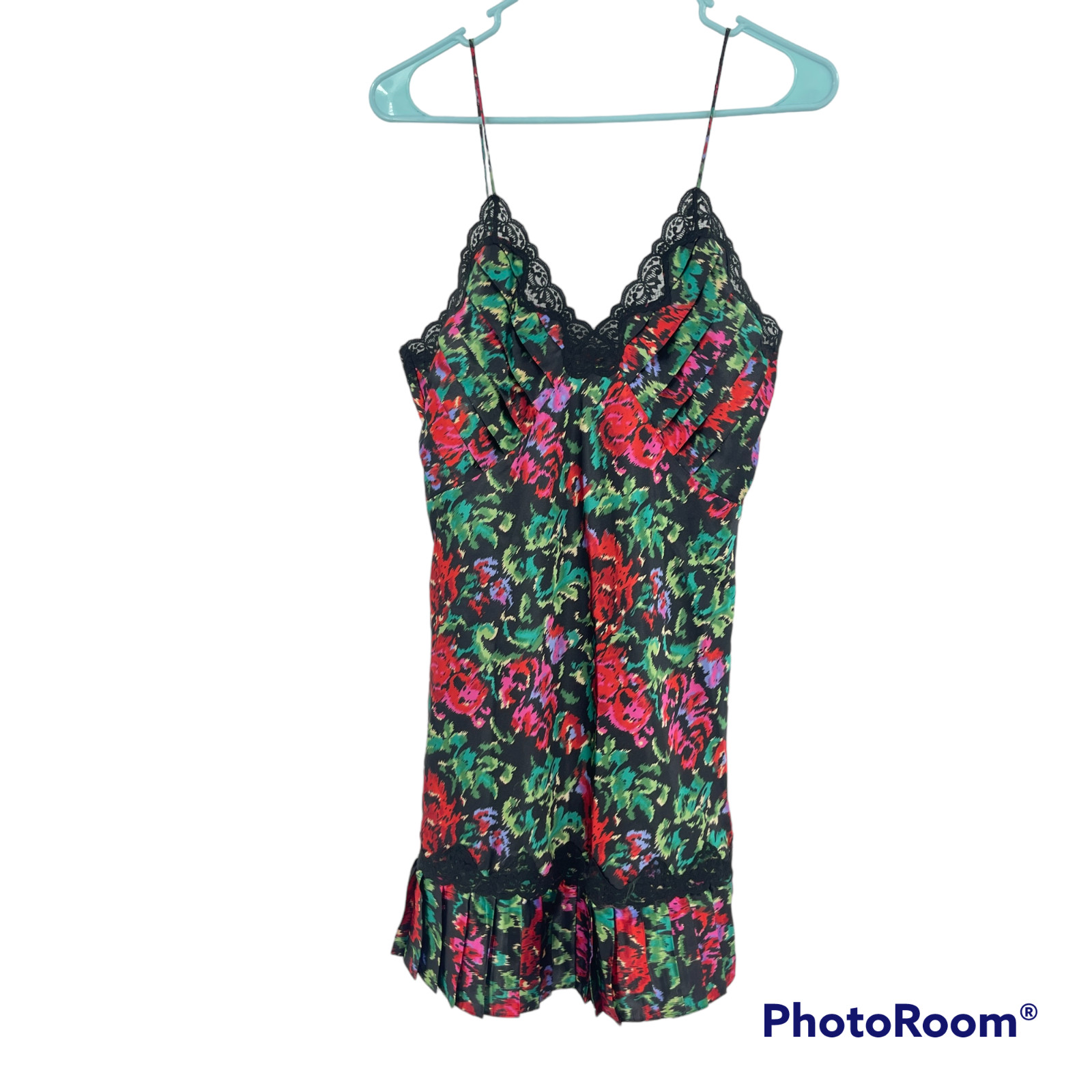 Vintage Victoria’s Secret Slip Dress Black Red Lace Floral Mini Chemise Size M