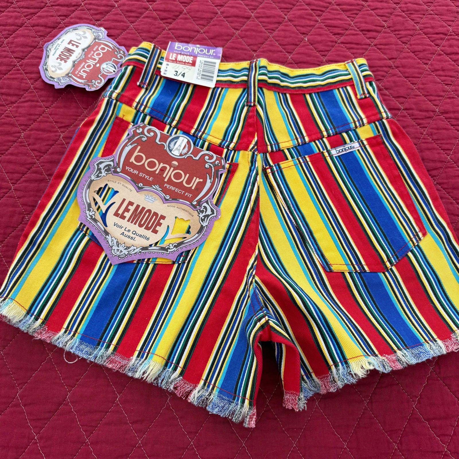 VTG BONJOUR Bold Stripes Le Mode Booty Shorts Super 90s y2k Size 3/4 w Tags