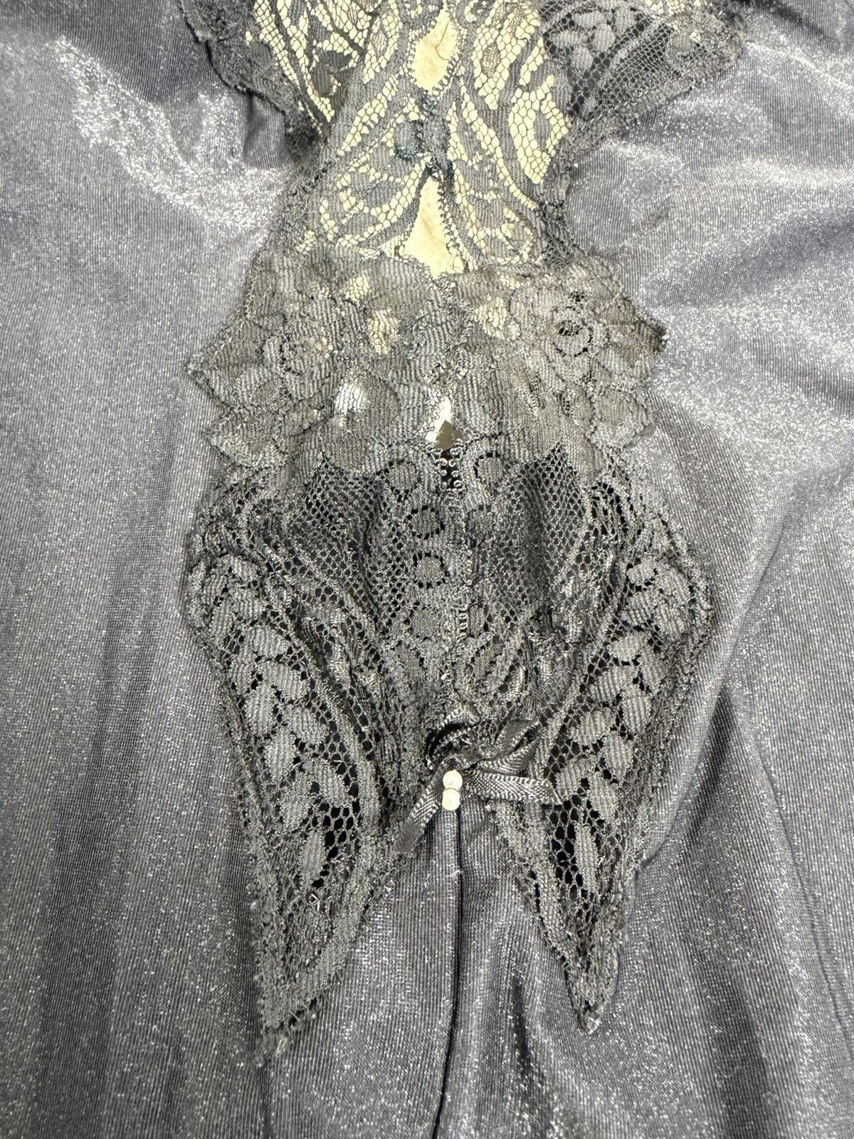 VTG Shirley of Hollywood-Fit M-Black Catsuit Lace Insert Vampy Boudoir Goth GUC