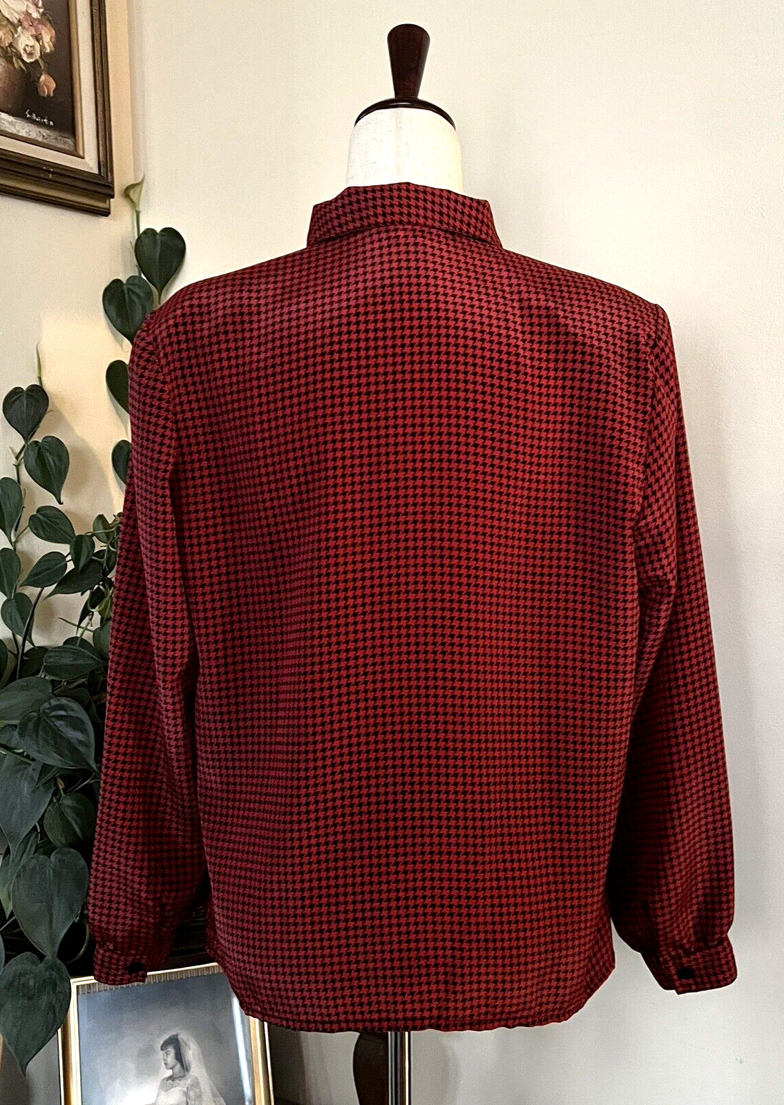 Impressions of California Vintage Red Black Pussy Bow Cravat Blouse sz 14