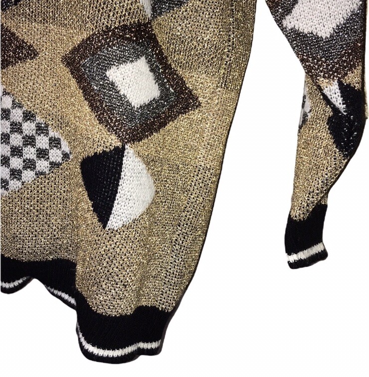 Vtg 80s/90s Beldoch Popper Metallic Geometric Gold/Black Grandma Sweater~Sz L