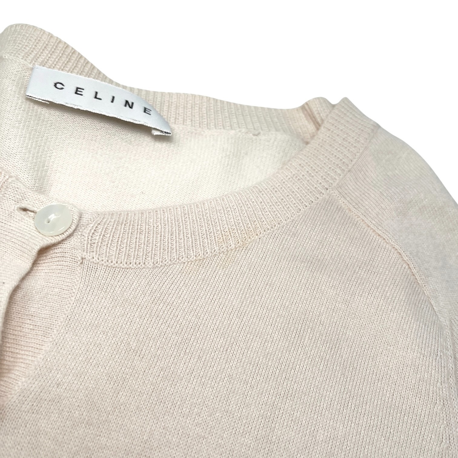 CELINE Vintage Macadam Logo Knit Cardigan Sweater Top Pink Beige 106919