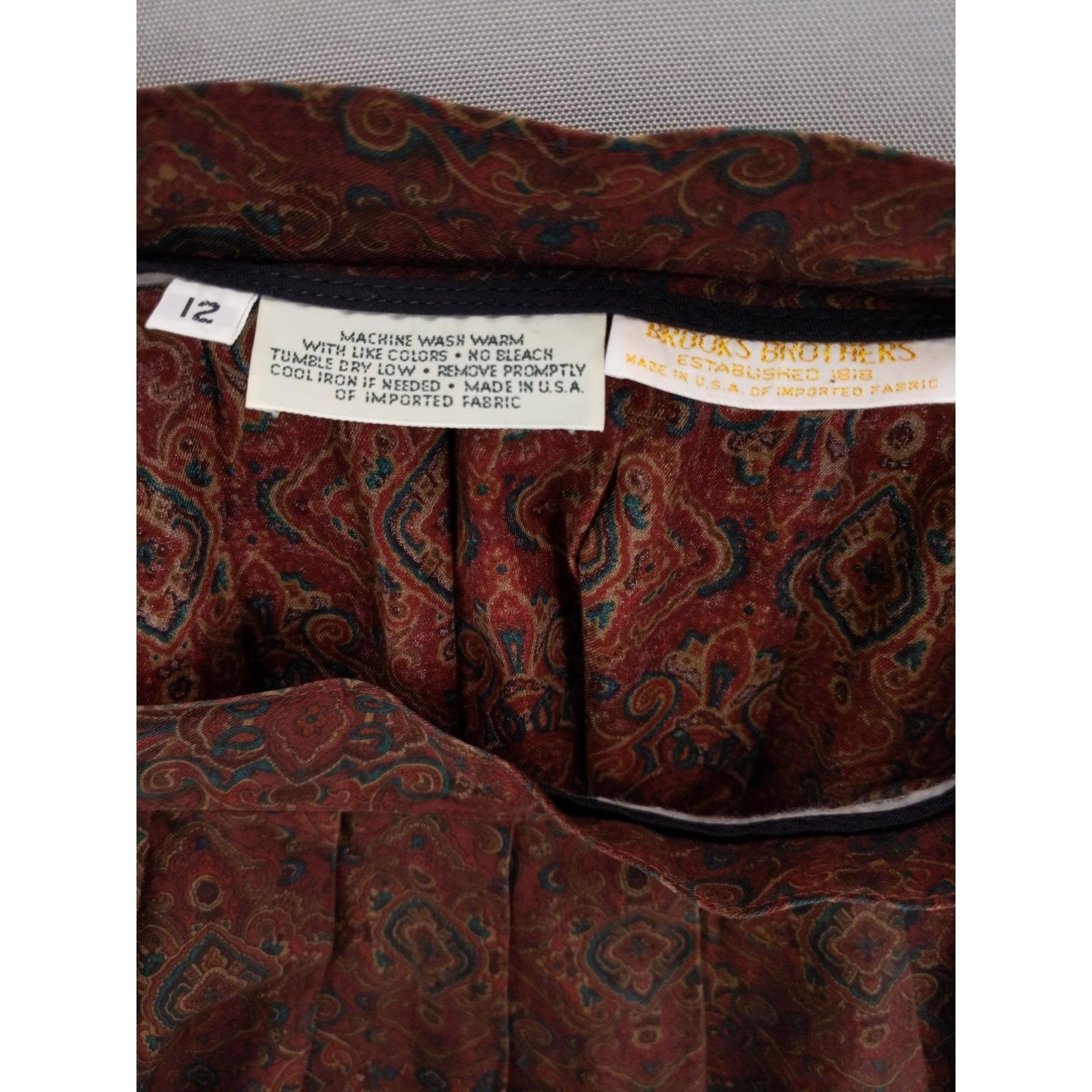 vtg Brooks Brothers Midi Skirt Womens 12 High Waist Burgundy Paisley Pleated