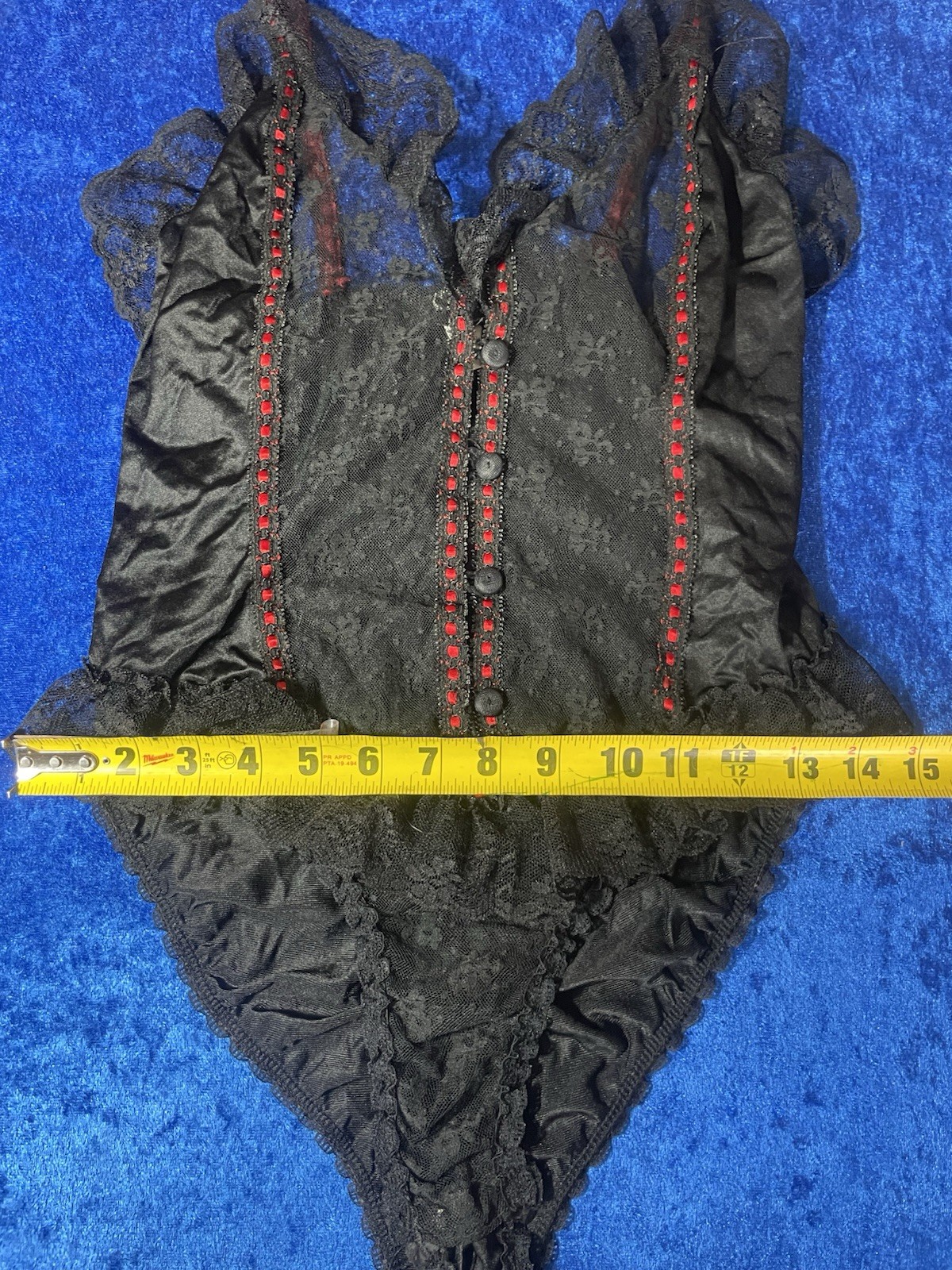 Vintage JCPenney Lingerie Black Lace Mesh Teddy Bodysuit Frilly Sissy Medium