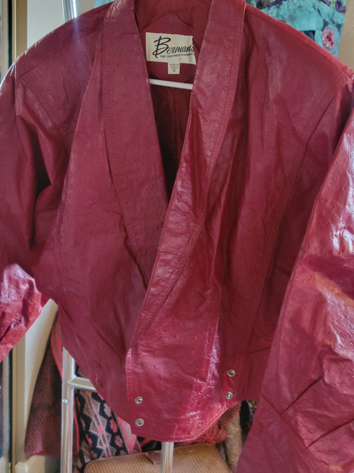 VINTAGE 1970S 1980S BERMAN’s LEATHER JACKET Red Real Leather,Cropped, Excellent