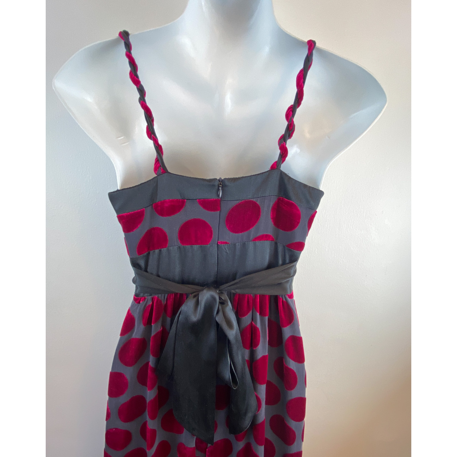 Voom Joy Han 90s Y2K Silk Velvet Polka Dot Maxi Dress XS Pink Fuchsia Black Goth
