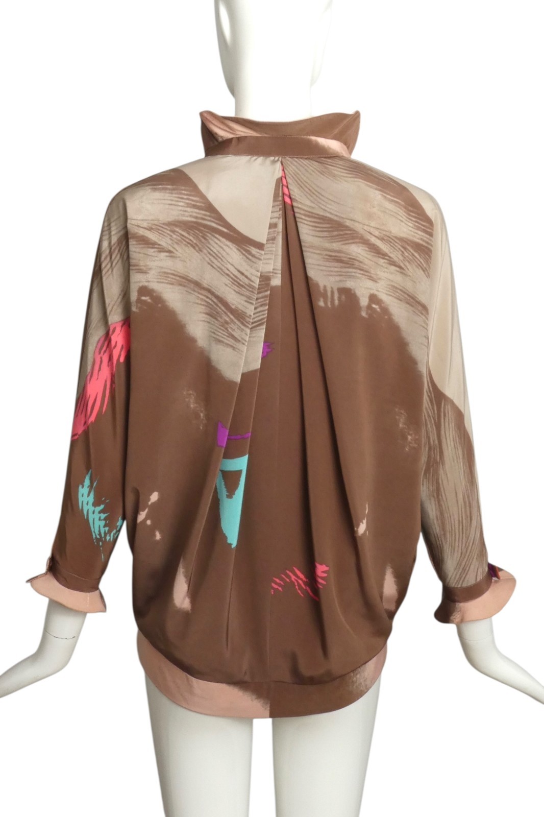 PIERRE CARDIN – 1970s Multi Color Brown Silk Blouse, Size 6