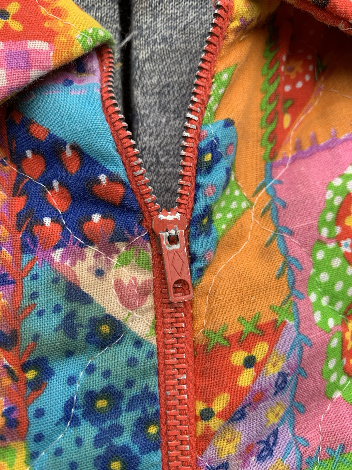 Vintage 1970s Patchwork Robe House Coat Cheater Quilt Psychedelic Funky Retro