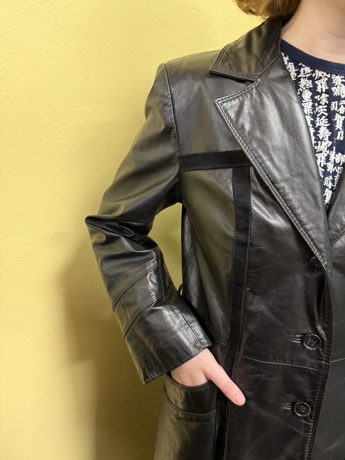 Vintage 70s The Tannery Montgomery Ward Black Leather & Suede Trench