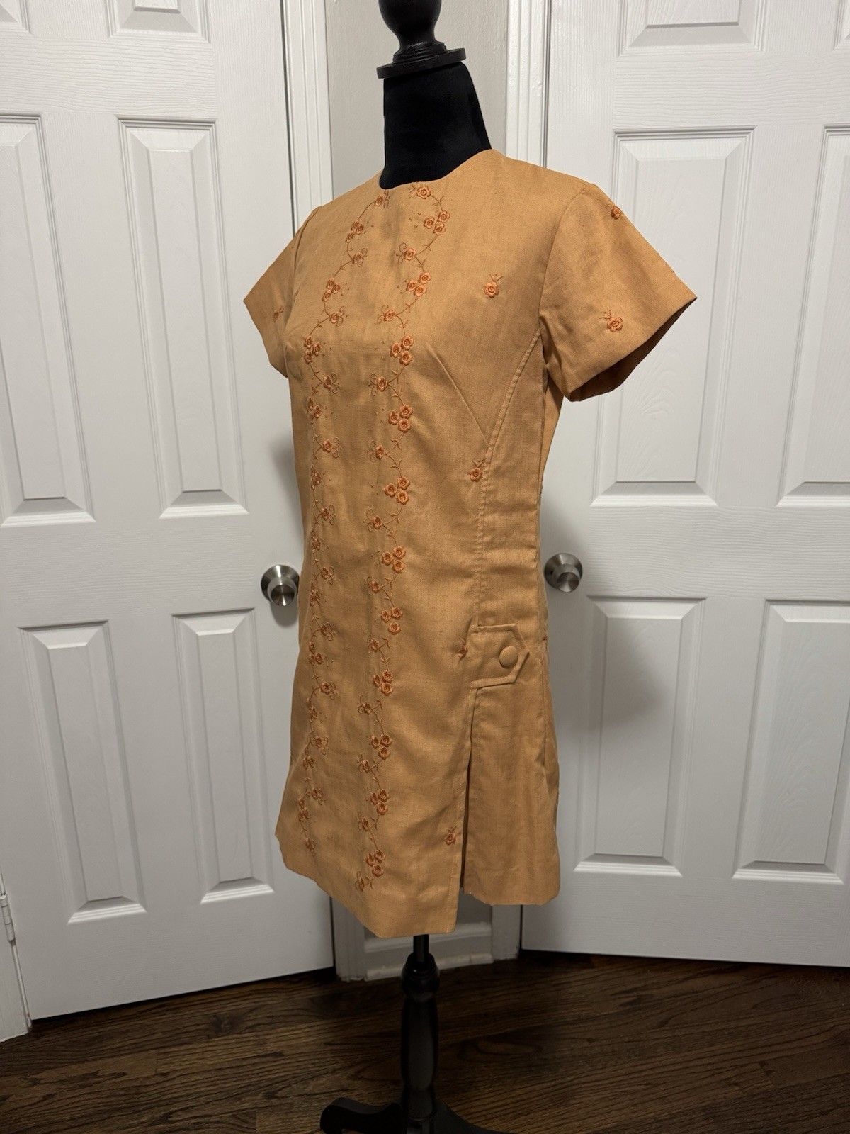 Vtg 1960s Dorings Cavite City Dress Ramie Teijin Tetoron Philippines Mod XS/S