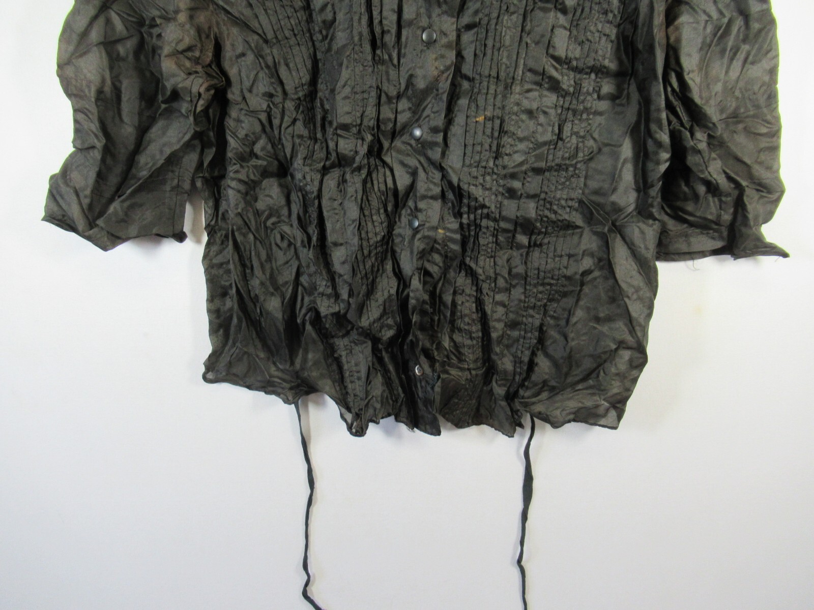 Antique 1800s Victorian Pleated Silk Blouse High Neck Puff Sleeve Mourning