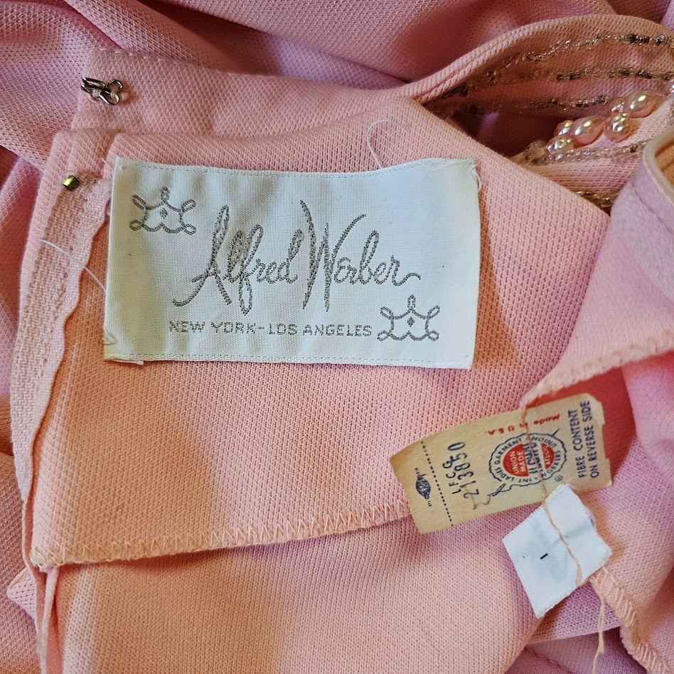 Vtg 70s Mod Bubblegum Pink Beaded Cut Out Neckline Alfred Werber Evening Dress M