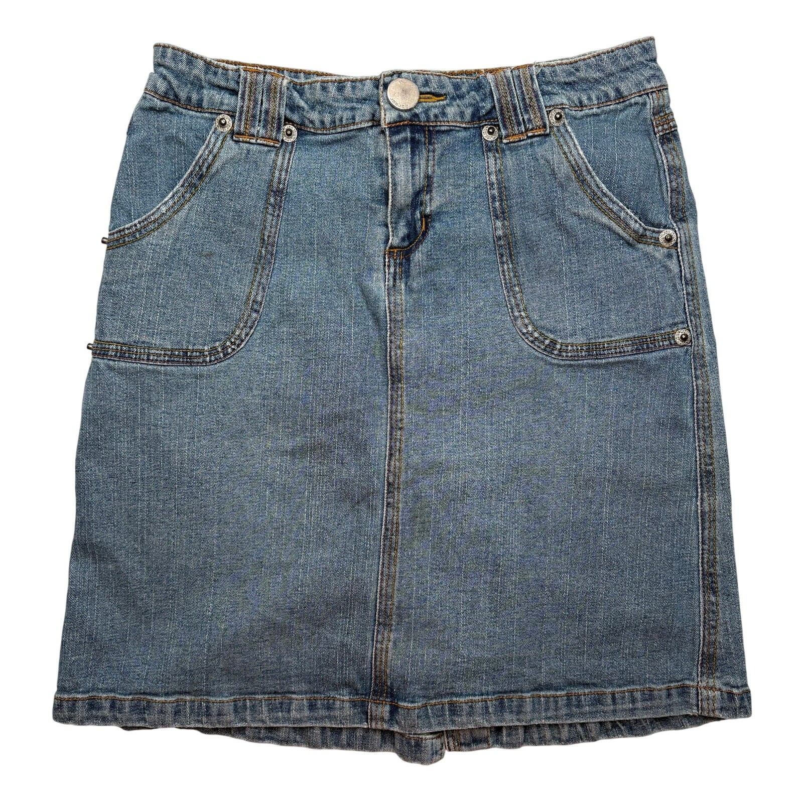 Vintage 90s JouJou Denim Mini Skirt Size 9/10 Y2K Raw Hem Blue Jean
