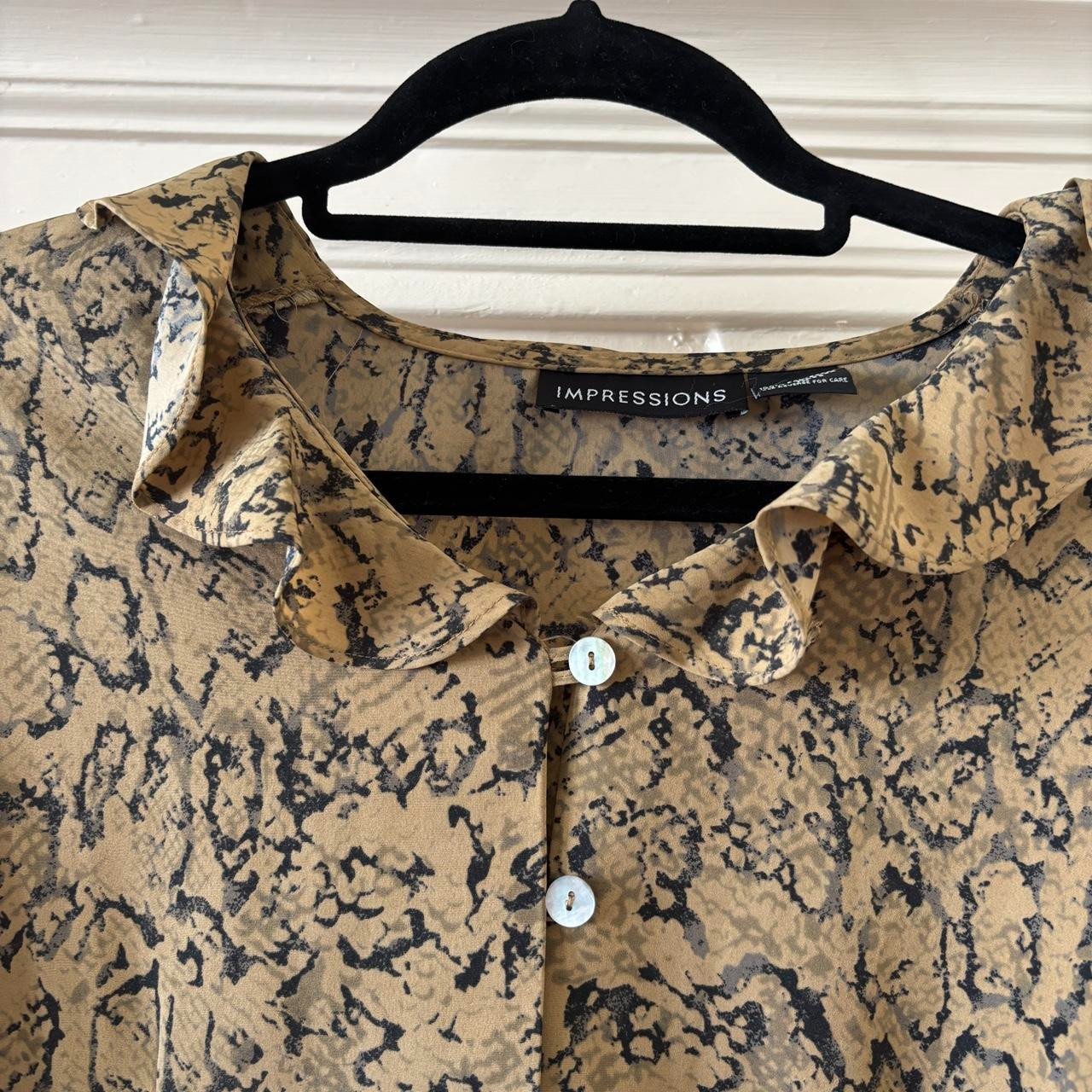 90s Vintage Snakeskin Romantic Ruffle Collar Blouse Impressions MEDIUM