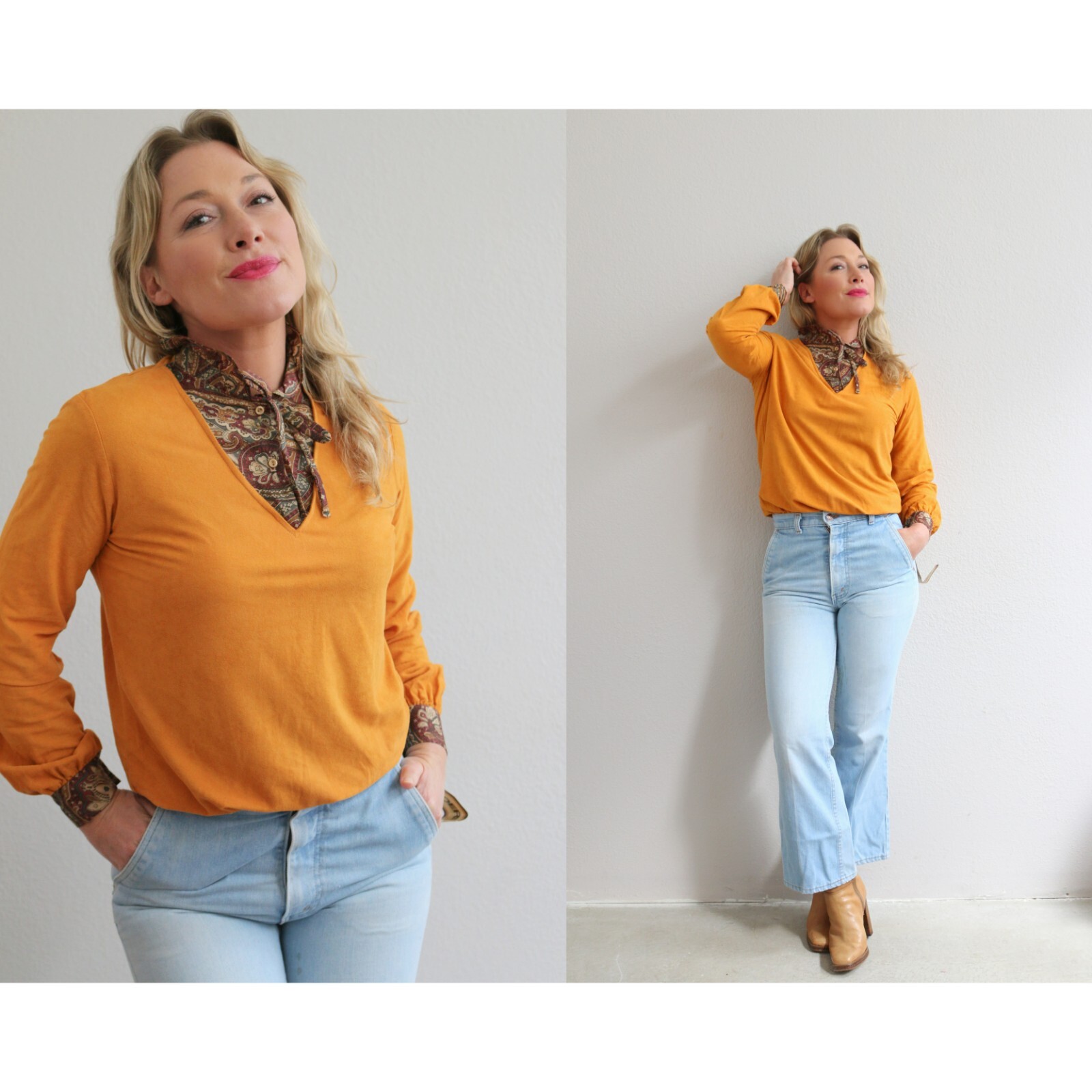 1970’s Vintage Deadstock Marigold Blouse ~ Women’s Extra Small, Small & Medium
