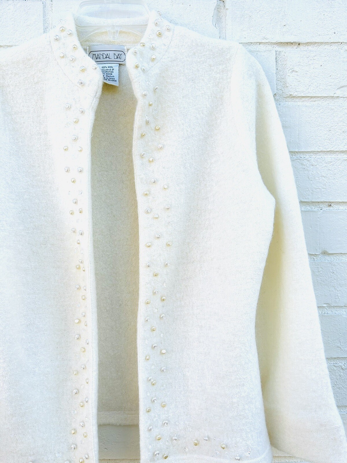 Vintage Mandal Bay Glam Chic Embellished Cardigan Sweater Ivory Medium