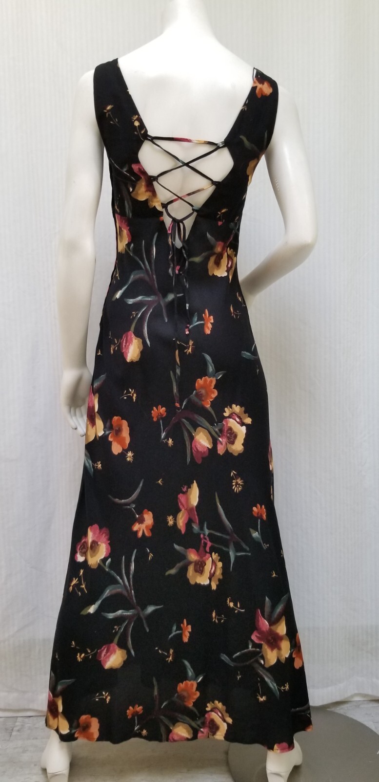 Vintage 1990’s JAY JACOBS Black Floral Rayon Tie Back Dress – Size S/M – EUC