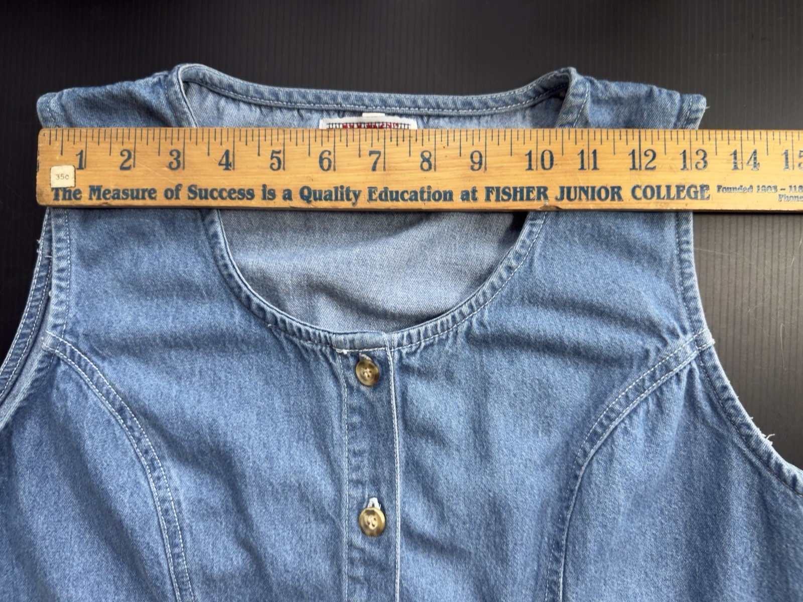 FADS VINTAGE 1980s DENIM DRESS 100% COTTON SIZE 14 SLEEVELESS BUTTON DOWN