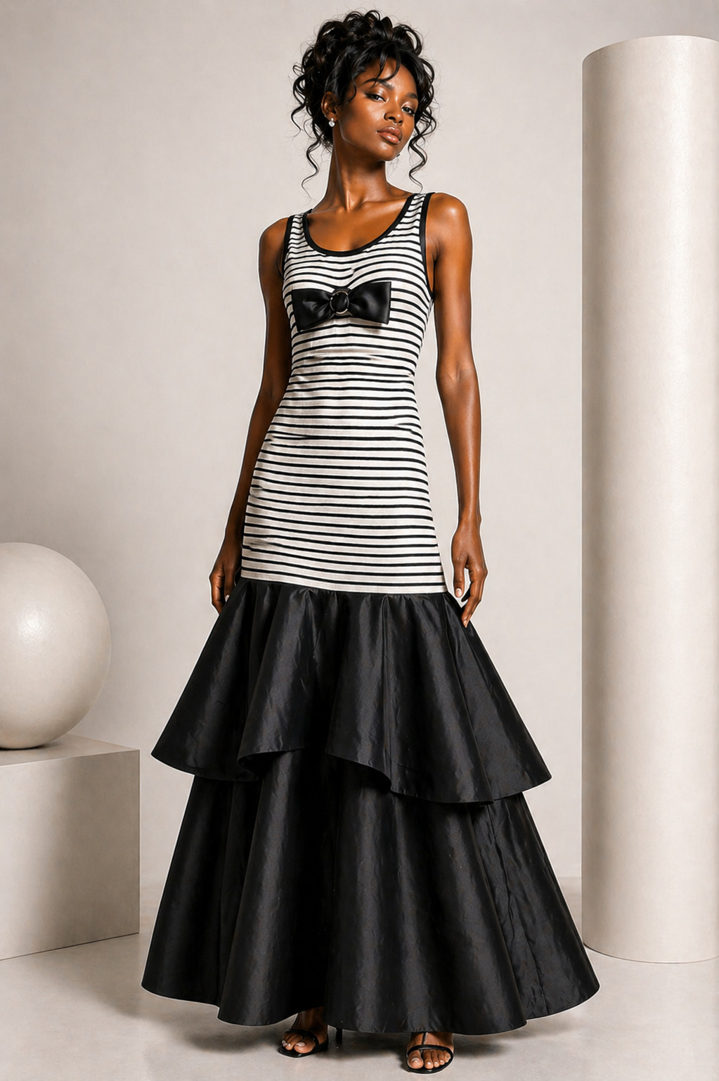 PIERRE CARDIN- 2002 Taffeta & Knit Maxi Dress, Size 2