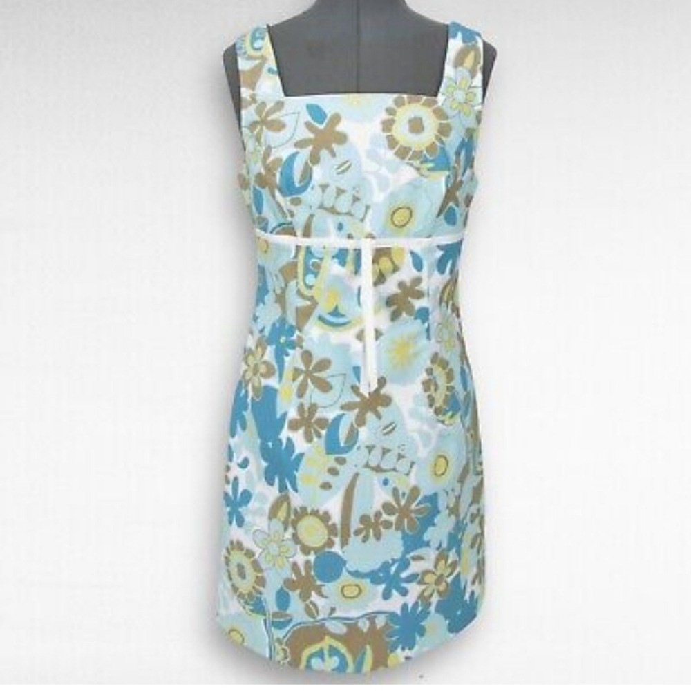 Jodi Kristopher vintage blueyellow floral paisley dress with front bow size 7